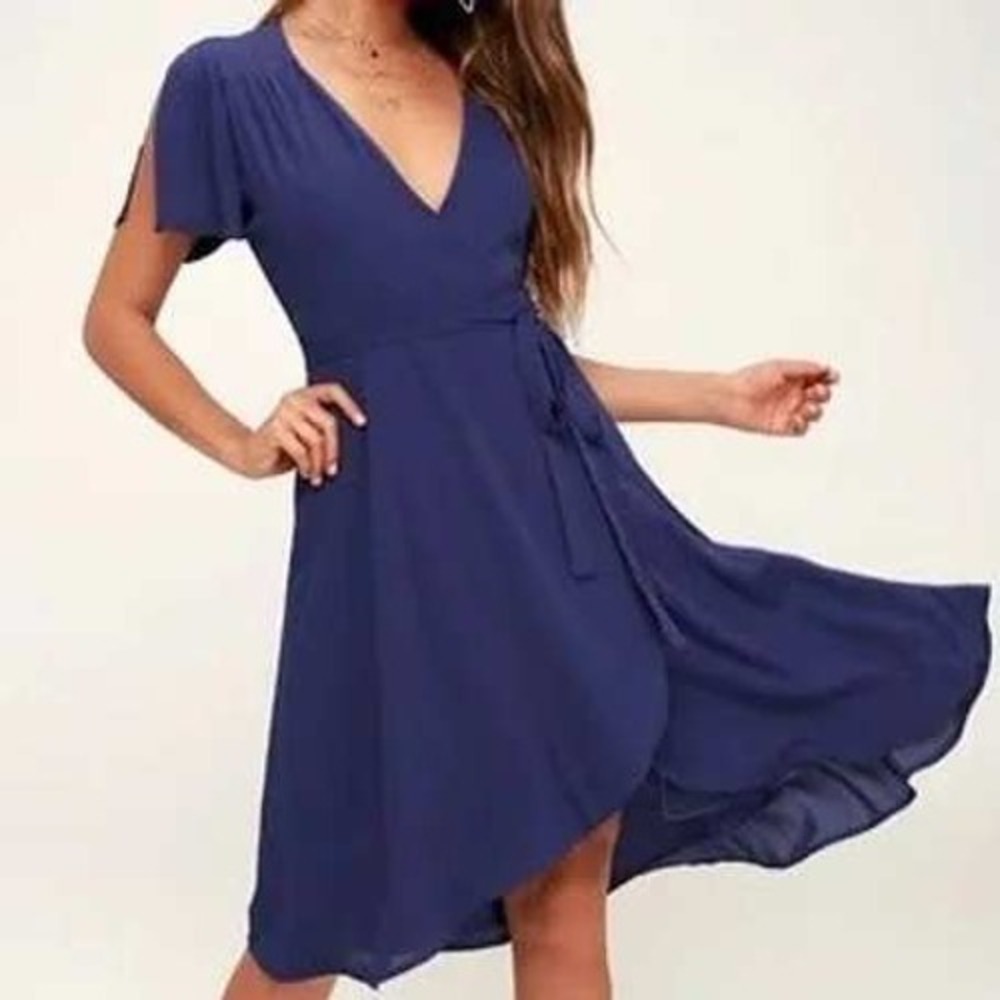 Lulu's Navy Blue Asymmetrical Wrap Dress